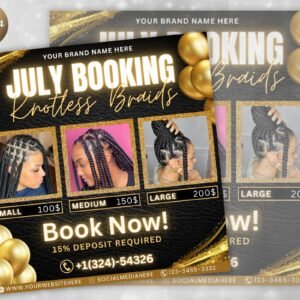 July Booking Flyer Hair Braiding Knotless Braids Flyer