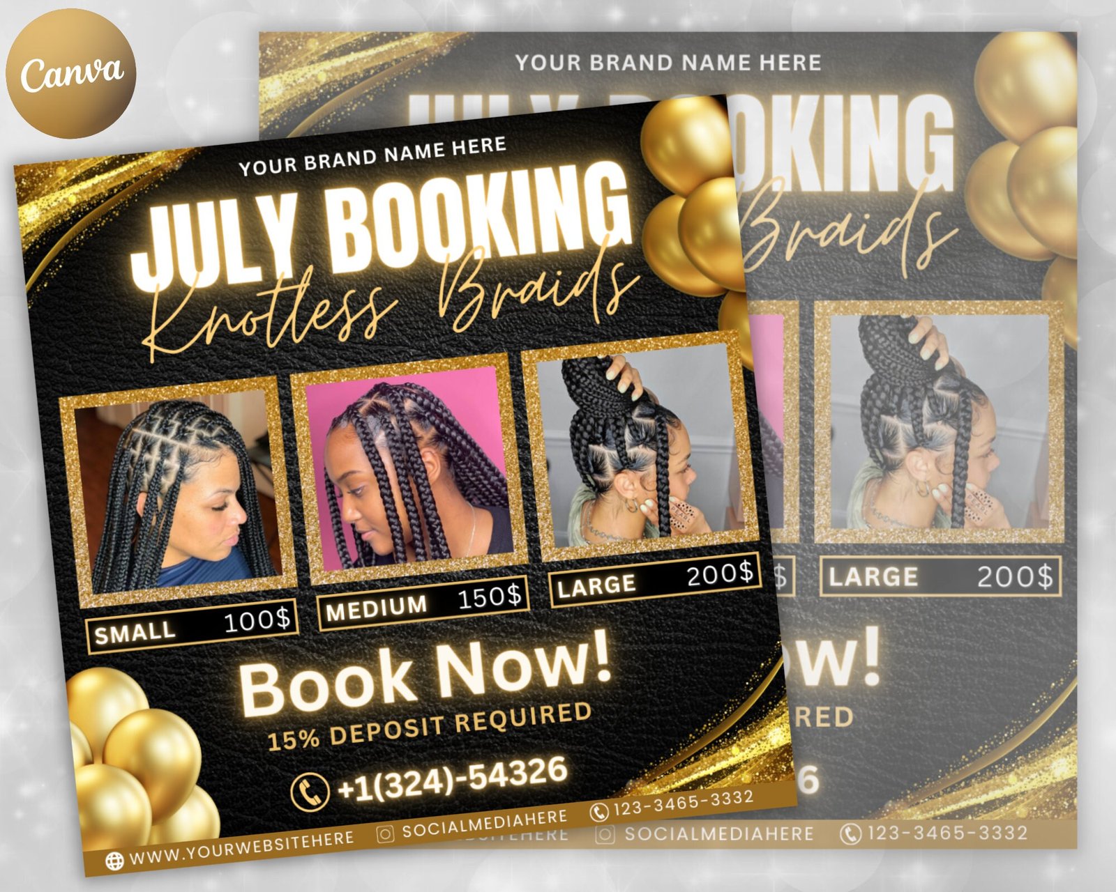 July Booking Flyer Hair Braiding Knotless Braids Flyer
