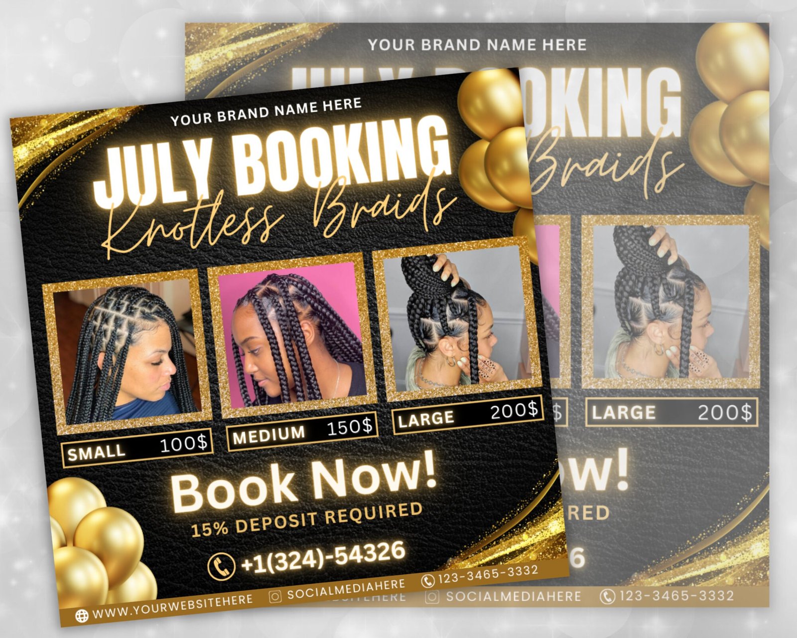 July Booking Flyer Hair Braiding Knotless Braids Flyer - Image 2