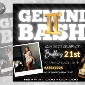 Gemini Birthday Flyer Birthday Template Birthday Girl Party