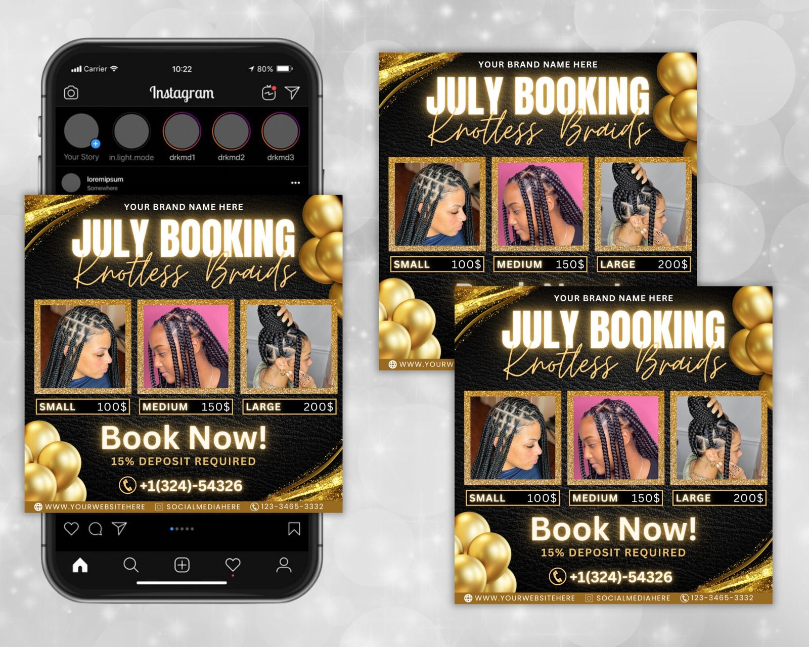 July Booking Flyer Hair Braiding Knotless Braids Flyer - Image 3