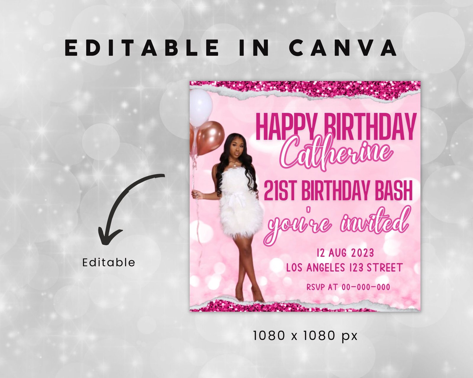 Birthday Flyer Birthday Flyer Girl Custom Editable Templates - Image 3