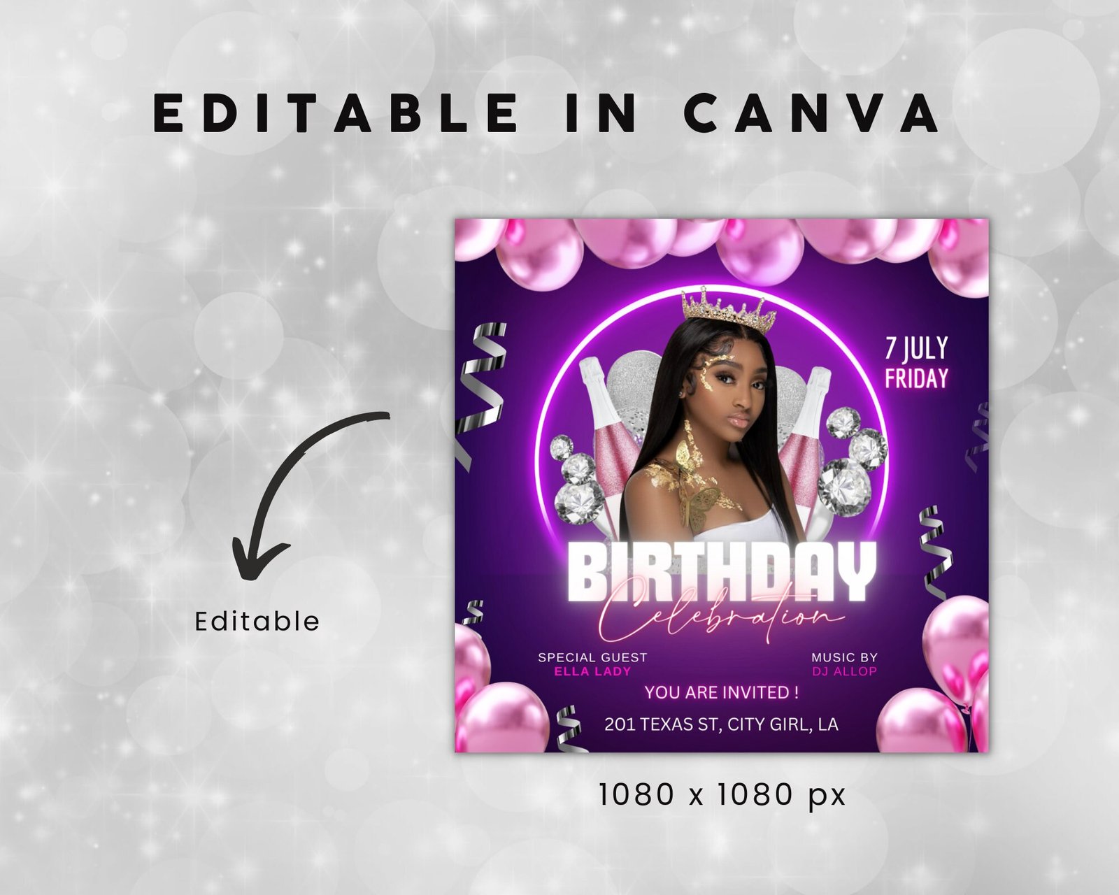Happy Birthday Flyer Editable Birthday Flyer Birthday Girl - Image 3