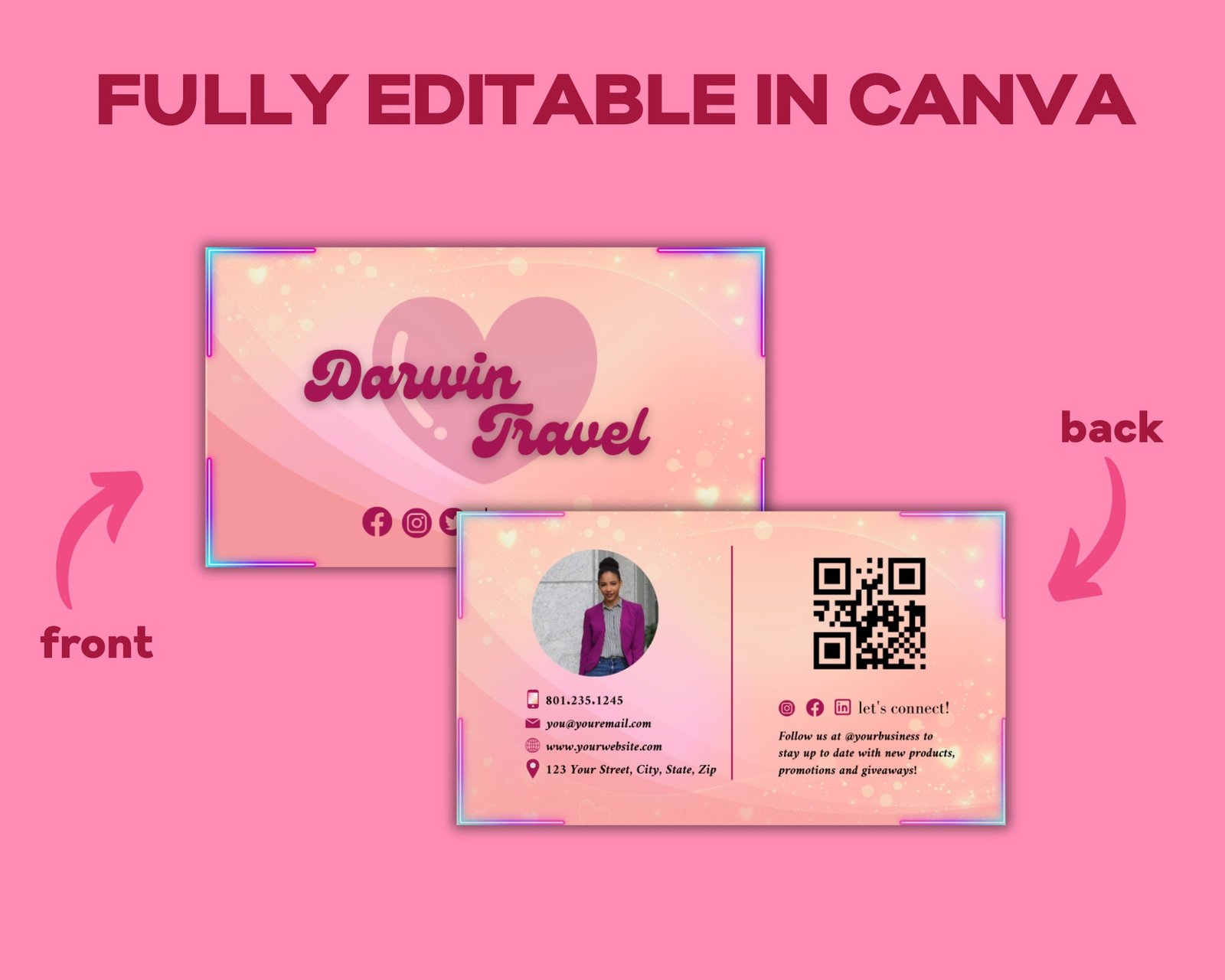 Printable Business Card Template Pink Retro Business Card - Image 2