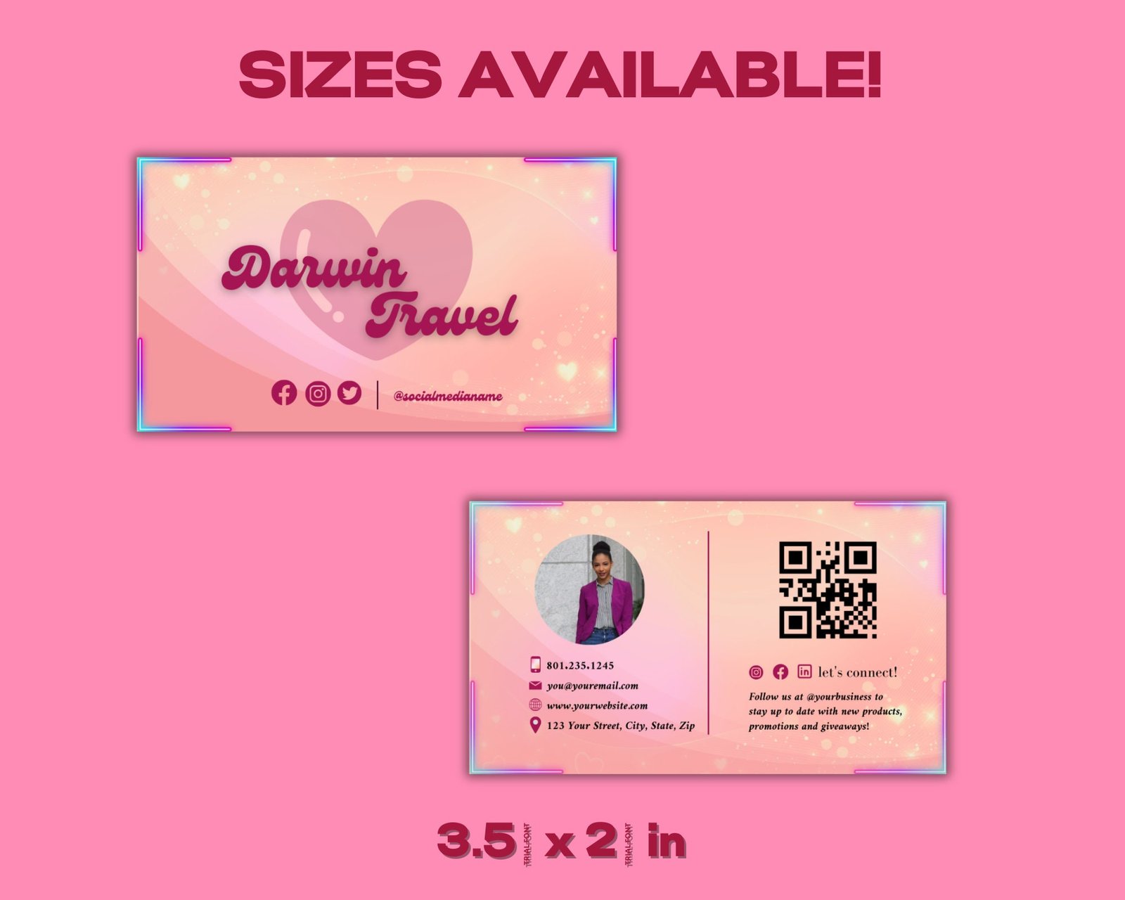 Printable Business Card Template Pink Retro Business Card - Image 3