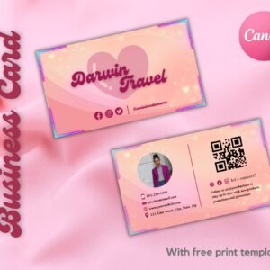 Printable Business Card Template Pink Retro Business Card