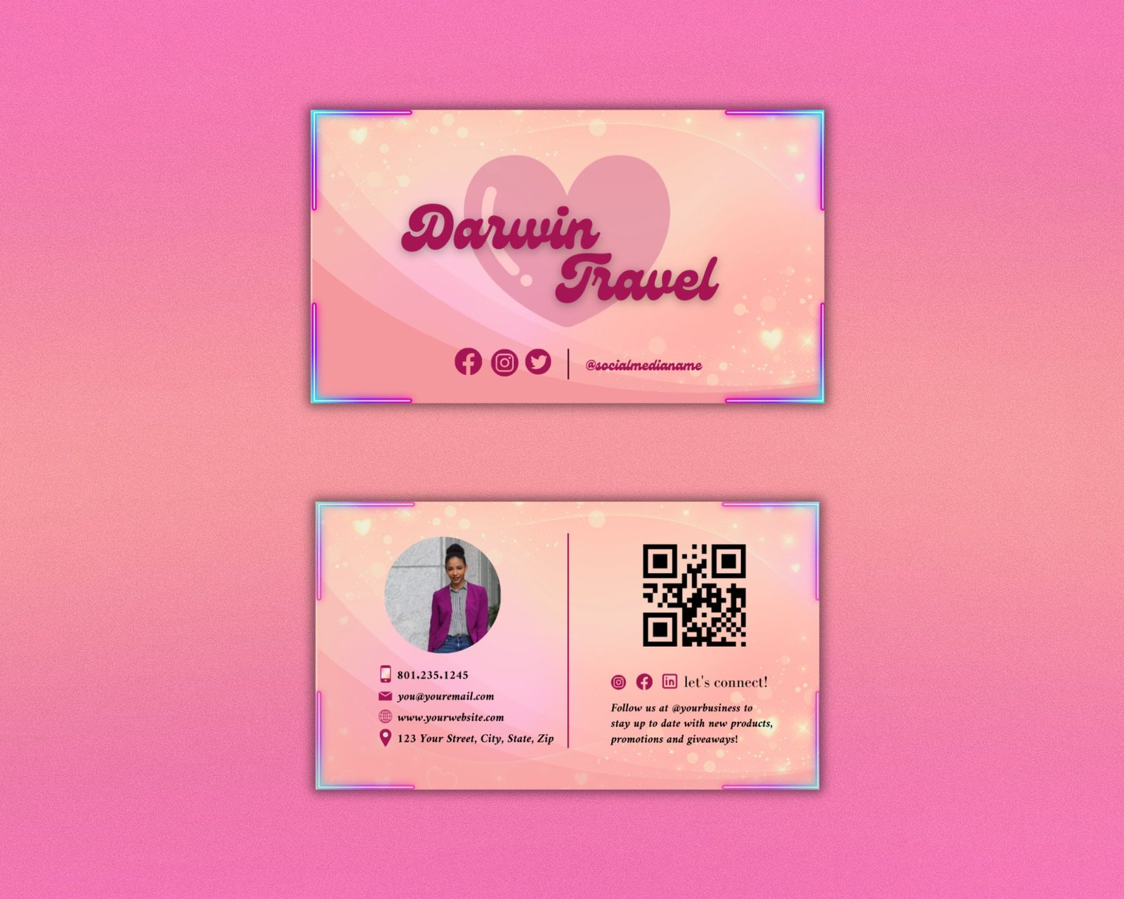 Printable Business Card Template Pink Retro Business Card - Image 4