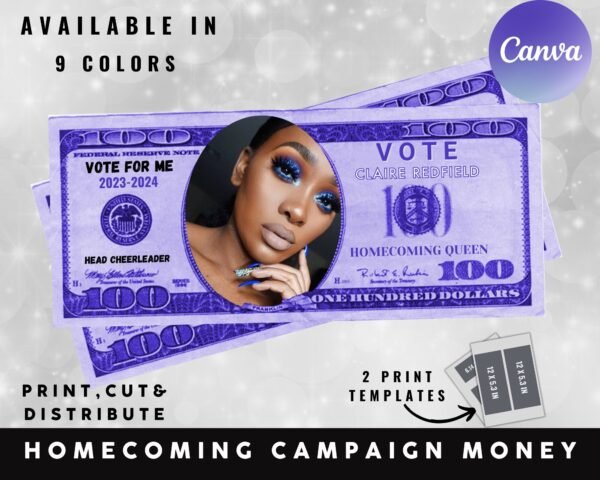 Homecoming Campaign Money Editable Fake Money Prom Queen