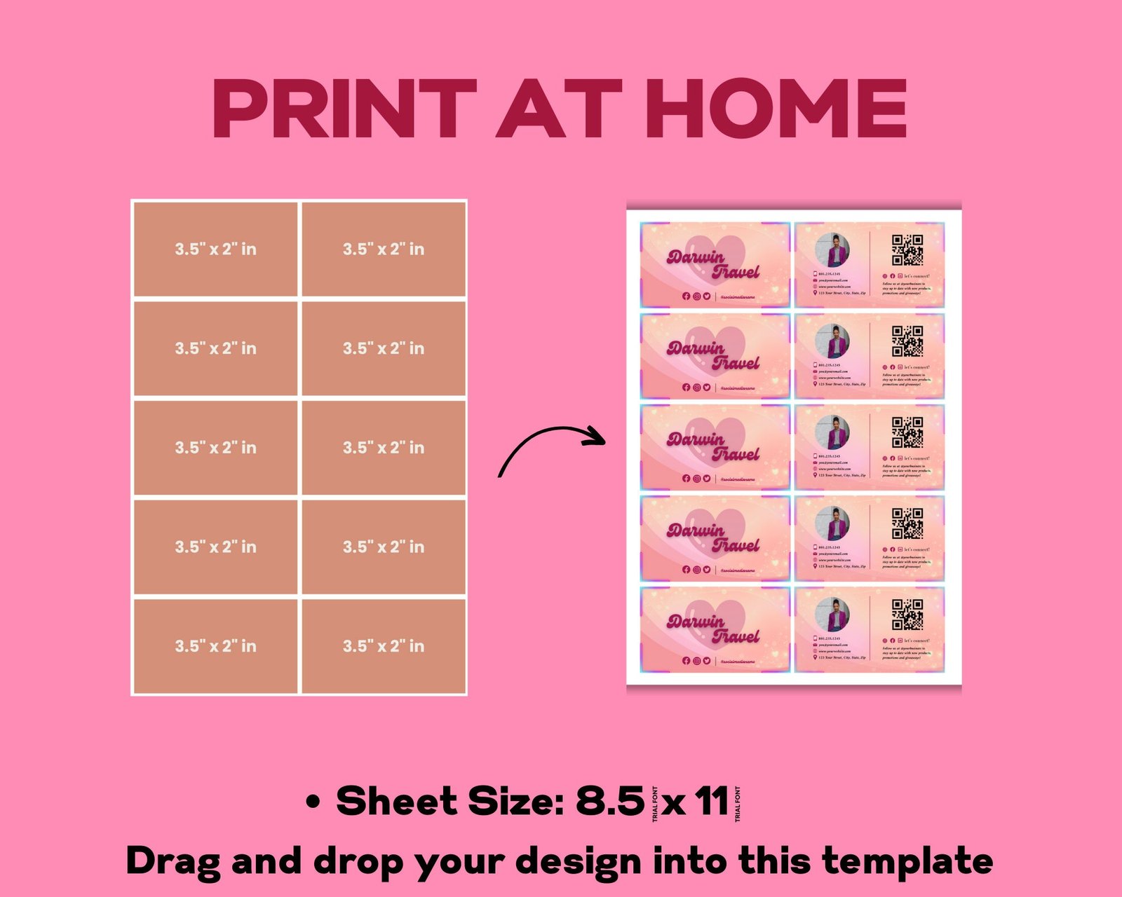 Printable Business Card Template Pink Retro Business Card - Image 5