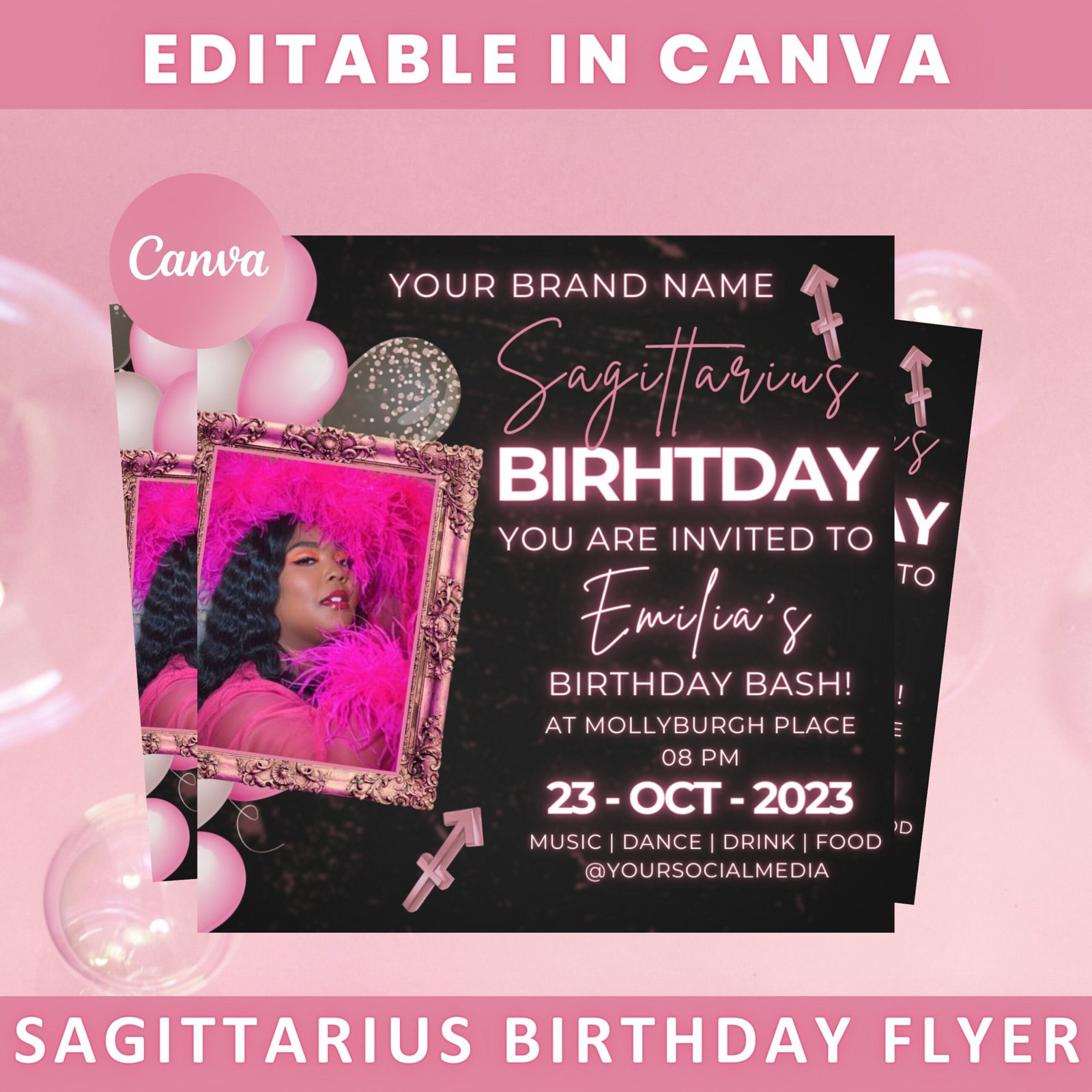 Editable Sagittarius Birthday Flyer Birthday Template Birthday Girl