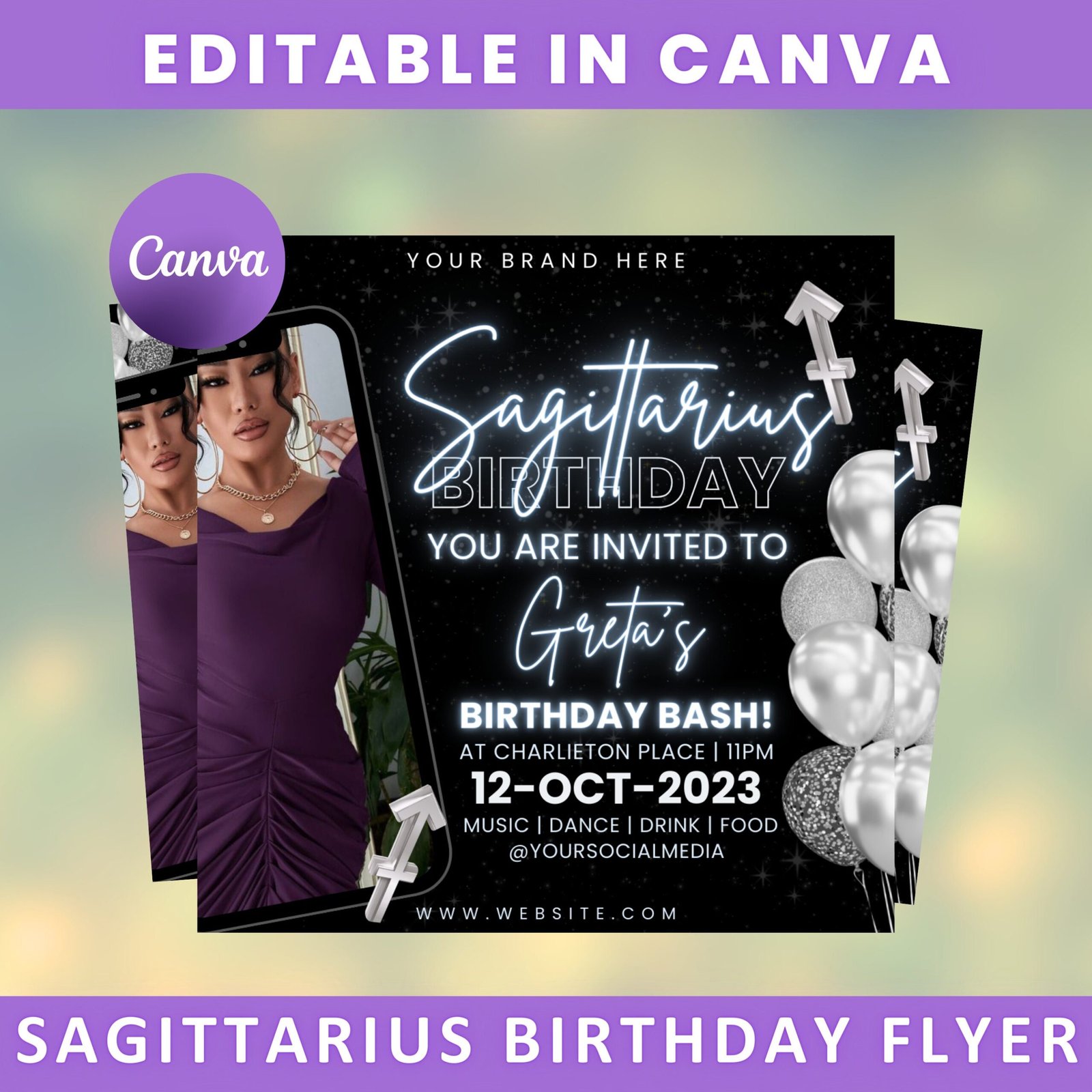 Sagittarius Birthday Flyer Birthday Template Birthday Girl Party