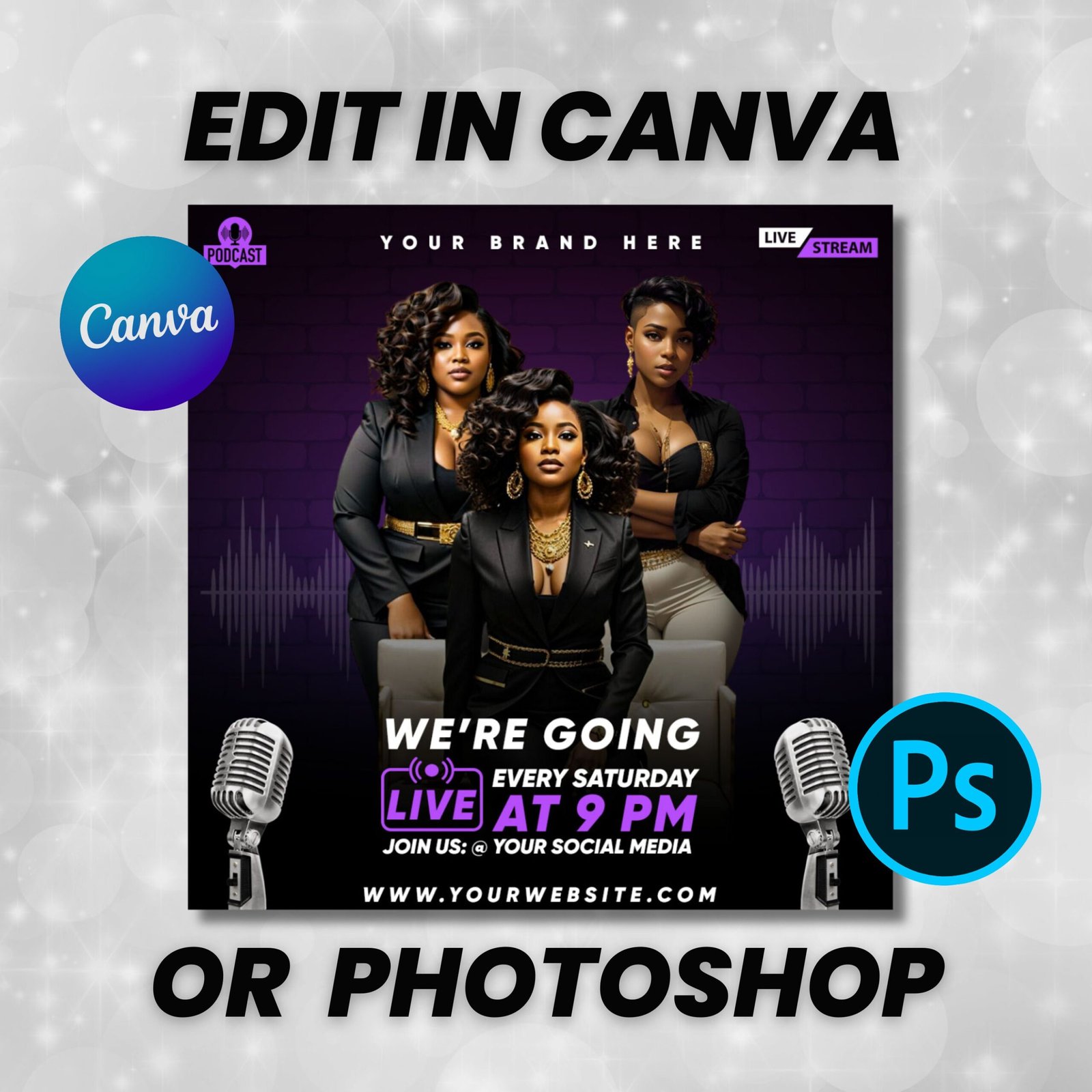 Podcast Flyer Editable Podcast Template Live Talk show