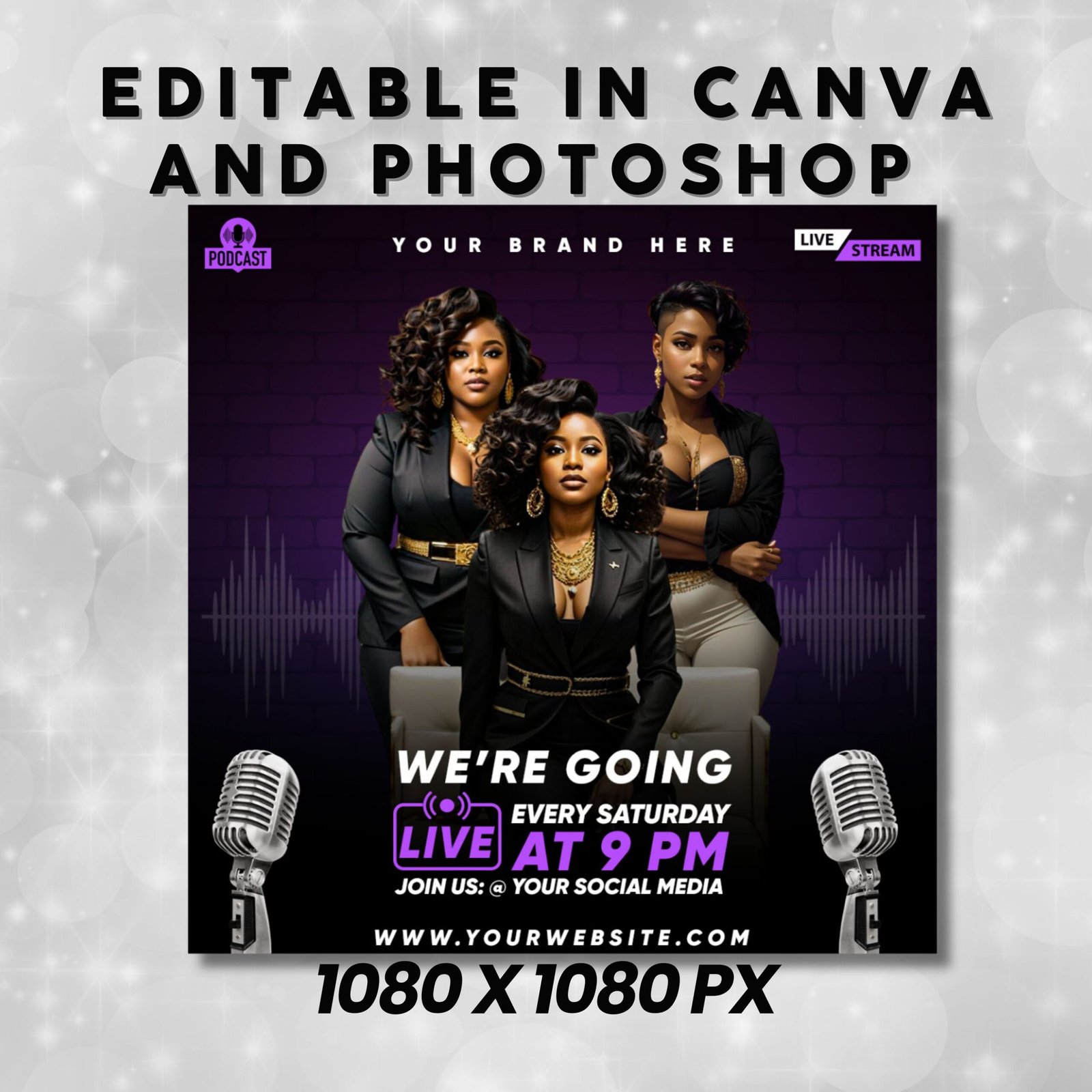 Podcast Flyer Editable Podcast Template Live Talk show - Image 3