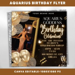 Aquarius Birthday Flyer Aquarius Bash Flyer Birthday flyer