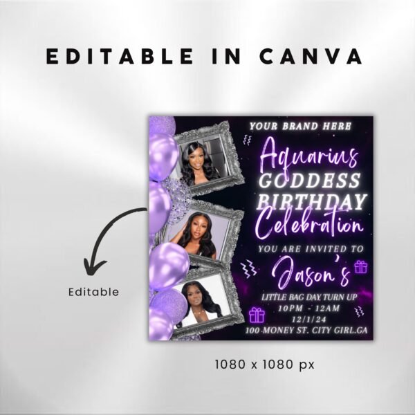 Aquarius Birthday Flyer Aquarius Bash Flyer Birthday flyer - Image 3