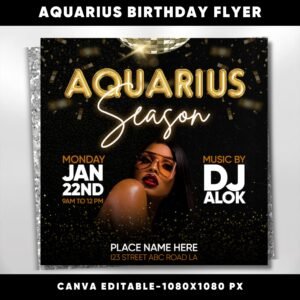 Aquarius Birthday Flyer Aquarius Bash Flyer Birthday flyer