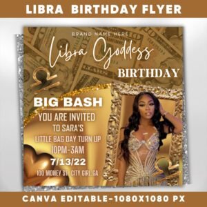 Libra Birthday Flyer Birthday Template Birthday Girl Party