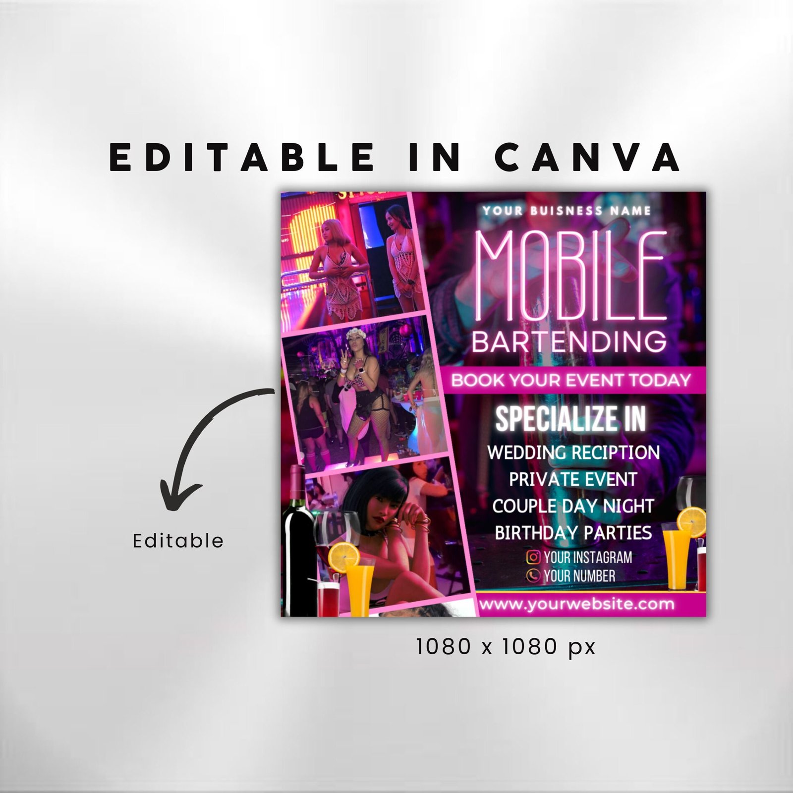 Mobile Bartending Flyer DIY Canva Flyer Template Mixologist - Image 3