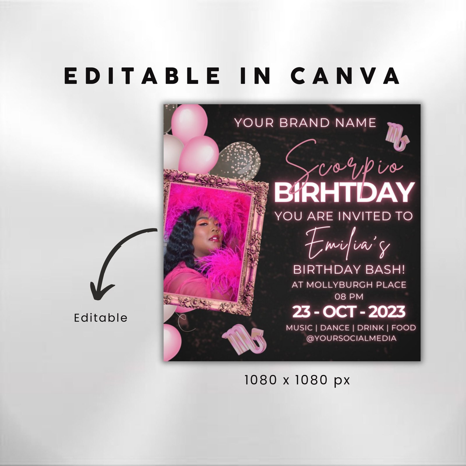 Editable Scorpio Birthday Flyer Scorpio Invitation Scorpio Flyer - Image 3