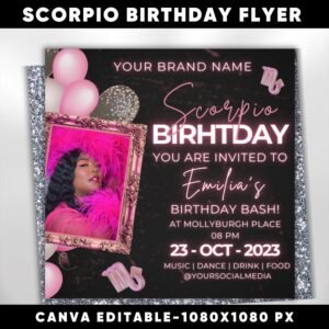 Editable Scorpio Birthday Flyer Scorpio Invitation Scorpio Flyer