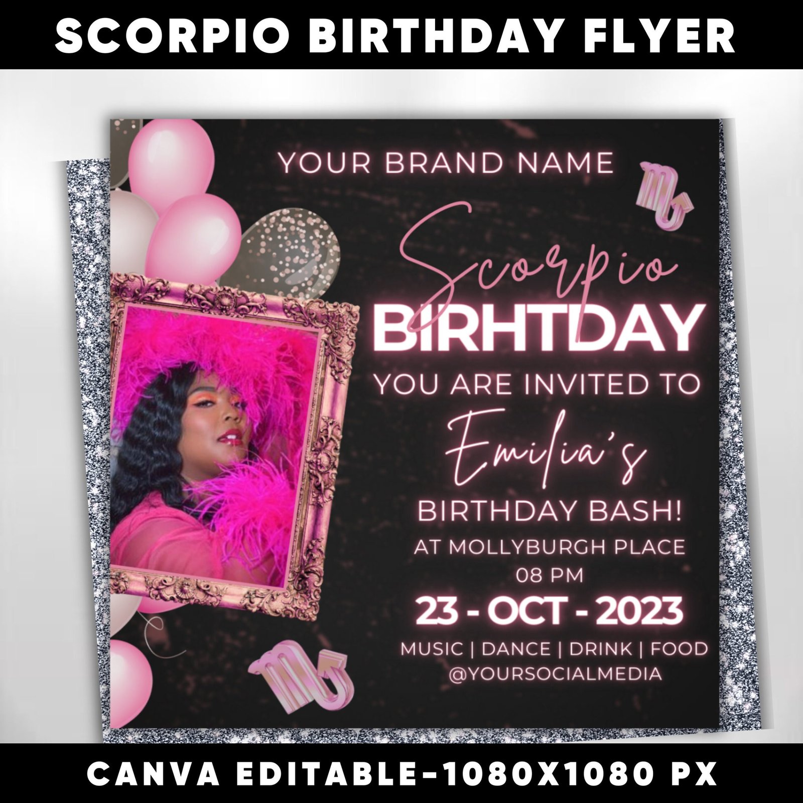 Editable Scorpio Birthday Flyer Scorpio Invitation Scorpio Flyer