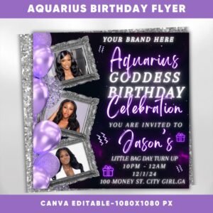 Aquarius Birthday Flyer Aquarius Bash Flyer Birthday flyer