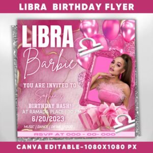 Editable Libra Birthday Flyer Birthday Template Birthday Girl