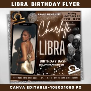 Editable Libra Birthday Flyer Birthday Template Birthday Girl