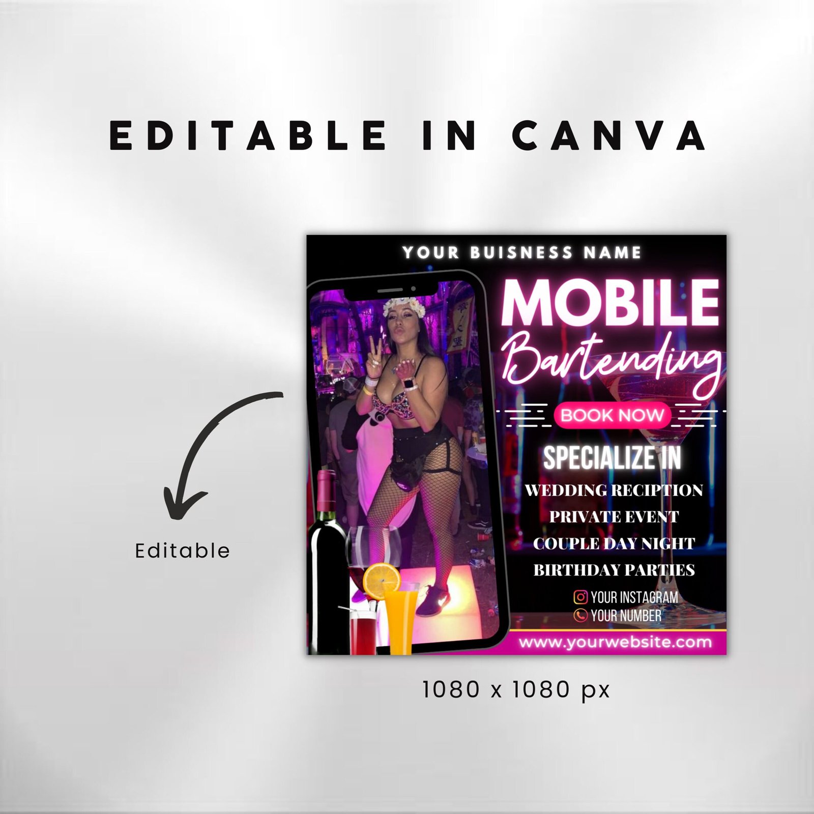 Mobile Bartending Flyer DIY Flyer Template Design Bar - Image 3