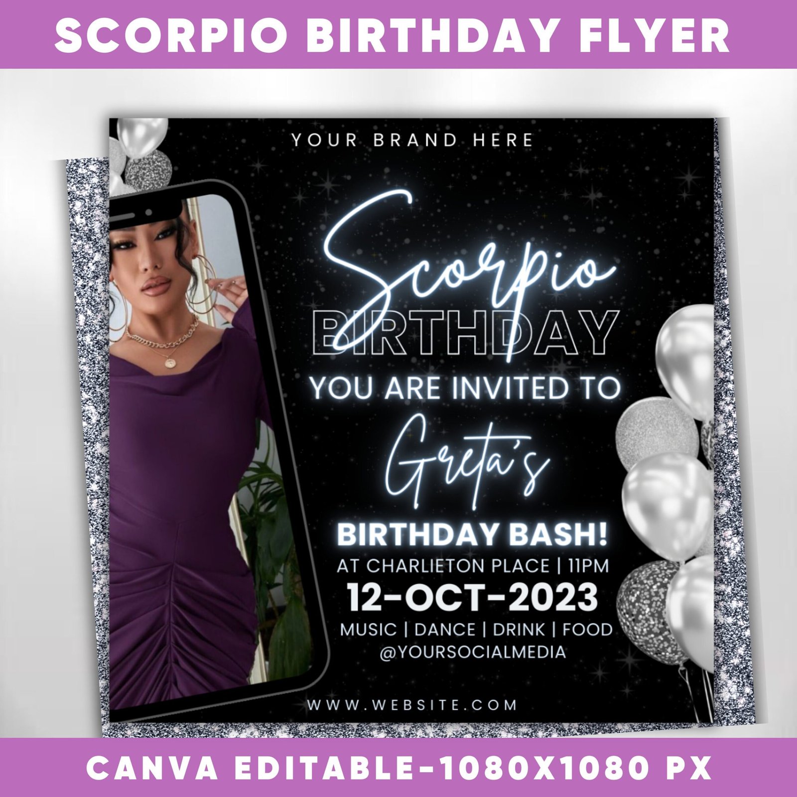 Scorpio Birthday Flyer Birthday Template Birthday Girl Party