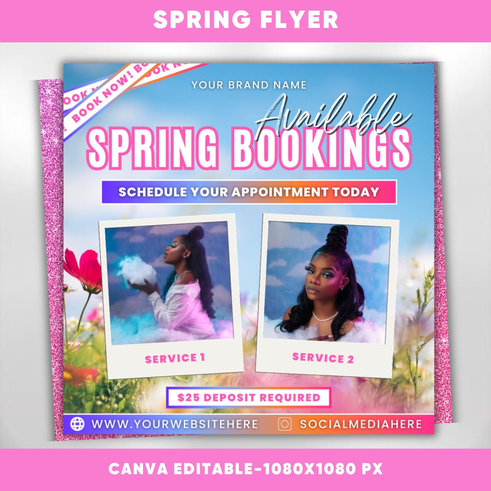 Spring break Hair Flyer Hairstylist flyer Book Now