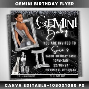 Gemini Birthday Flyer Gemini Birthday Invitation Birthday Event