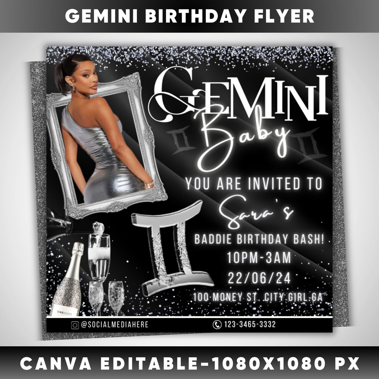 Gemini Birthday Flyer Gemini Birthday Invitation Birthday Event