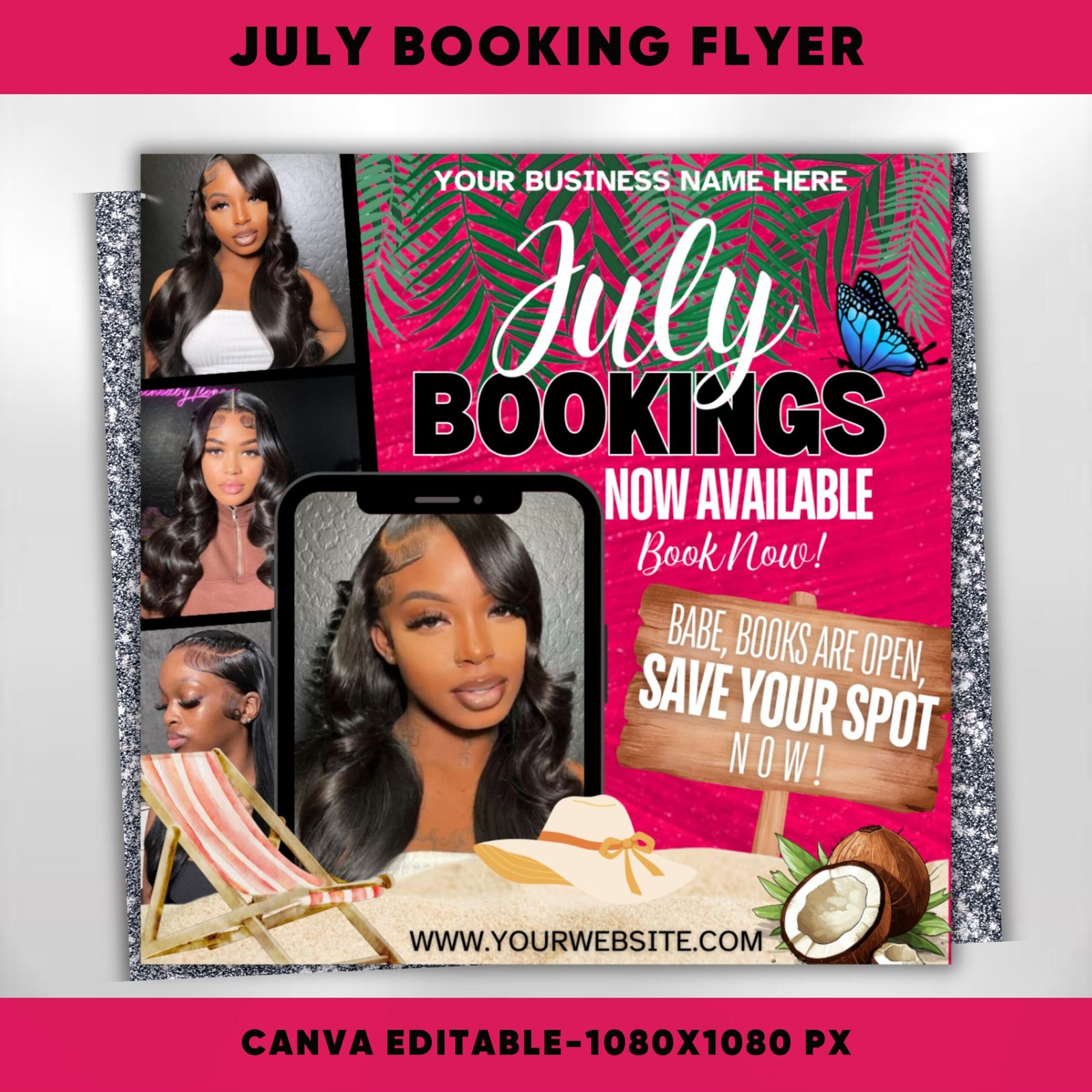 July Booking Flyer Hair Braiding Knotless Braids Flyer