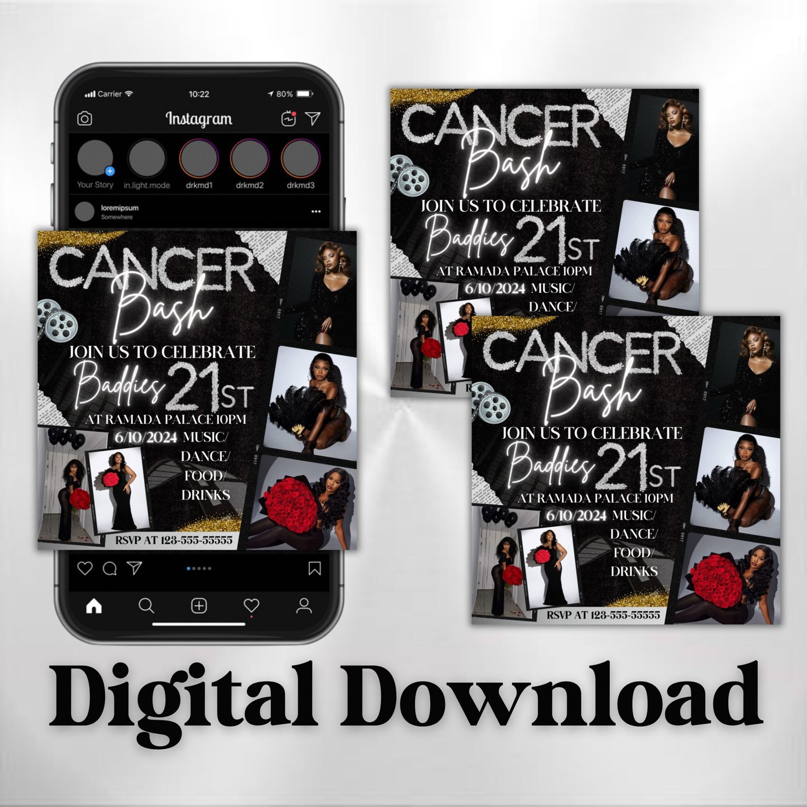 Cancer Birthday Flyer Birthday Template Birthday Girl Party - Image 2