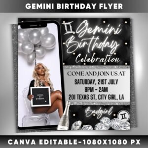 Gemini Birthday Flyer Gemini Birthday Invitation Birthday Event
