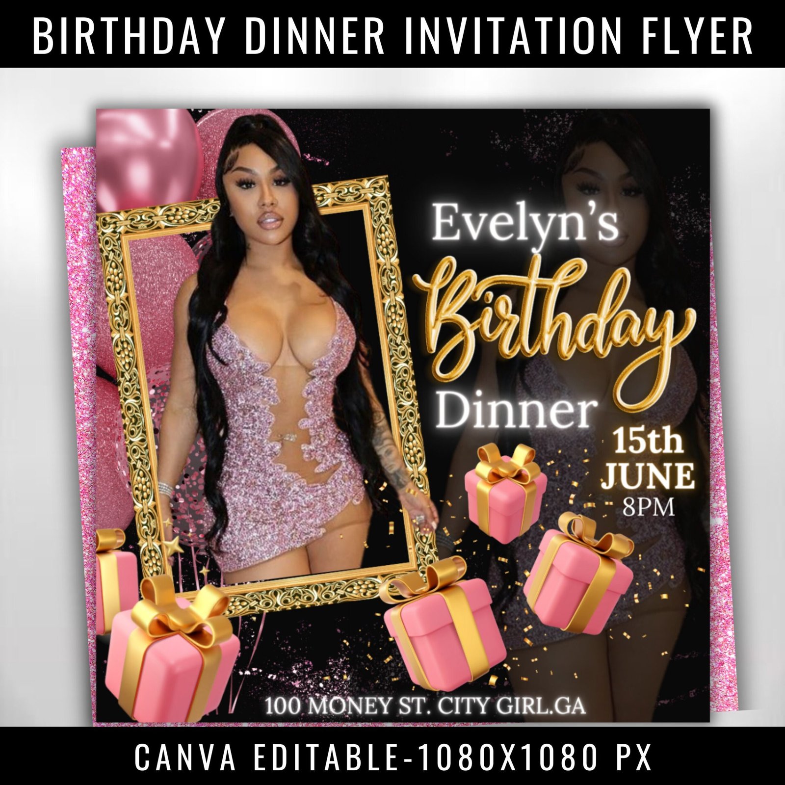 Editable Dinner Birthday Invitation Canva Template Birthday Party
