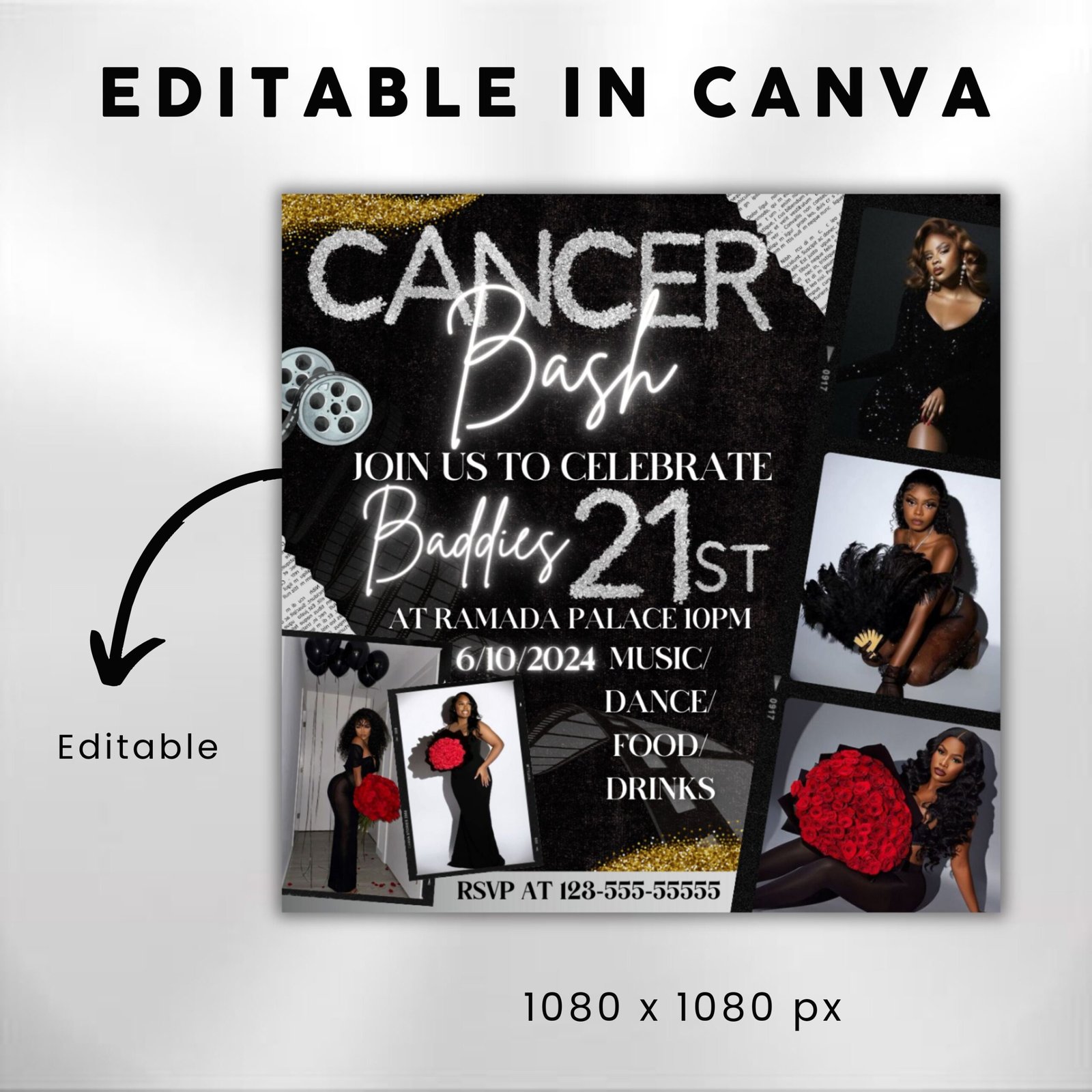 Cancer Birthday Flyer Birthday Template Birthday Girl Party - Image 3