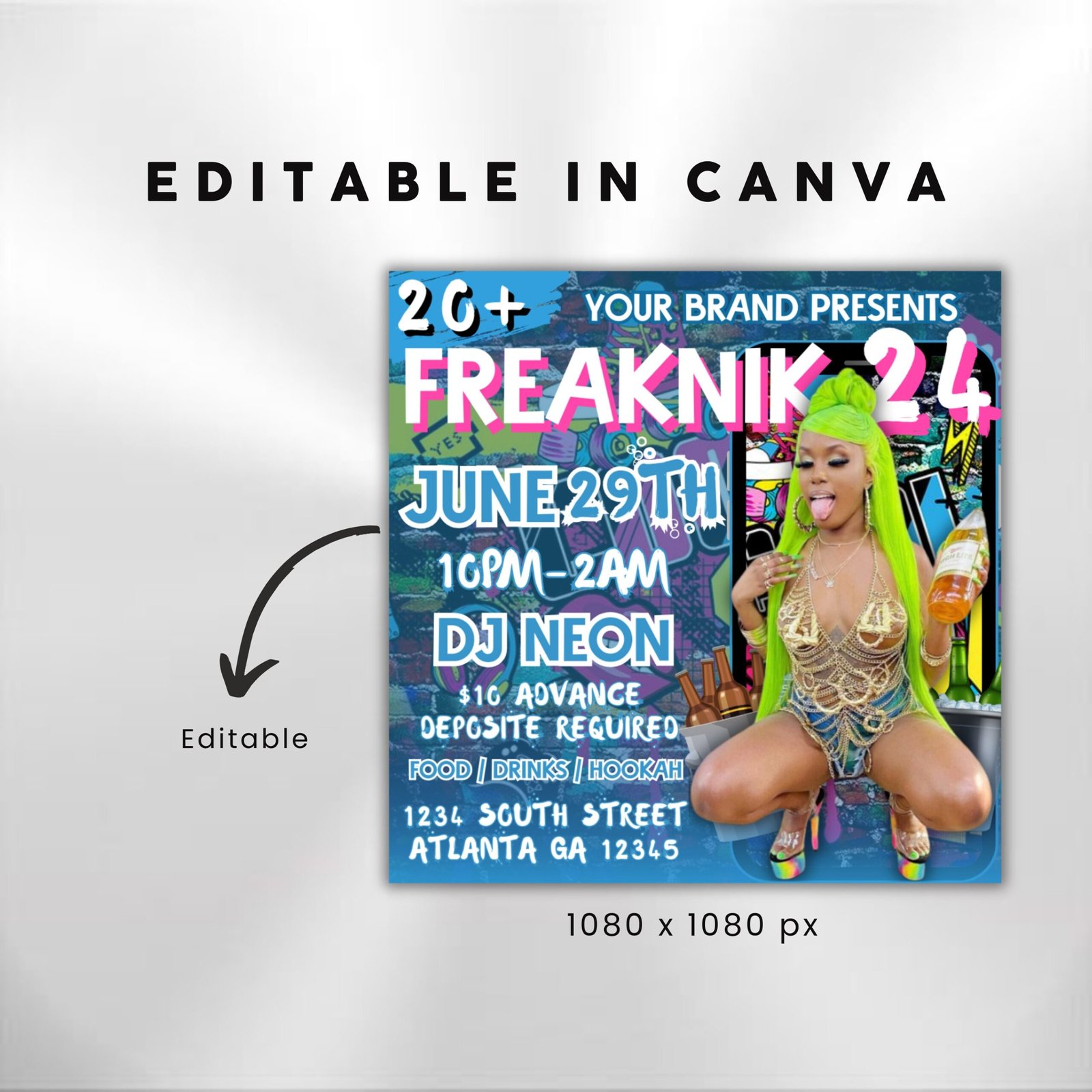 Freaknik Party Flyer Freaknik Party Invite Nightclub Flyer - Image 3