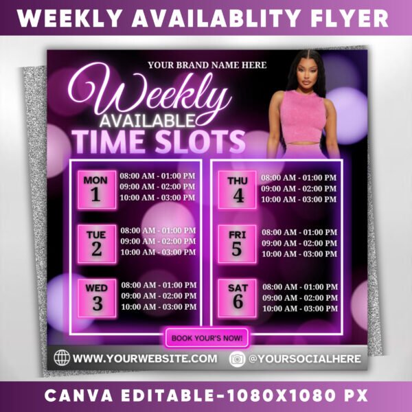 Weekly Availability Time Slots Flyer Weekly Availability Calendar