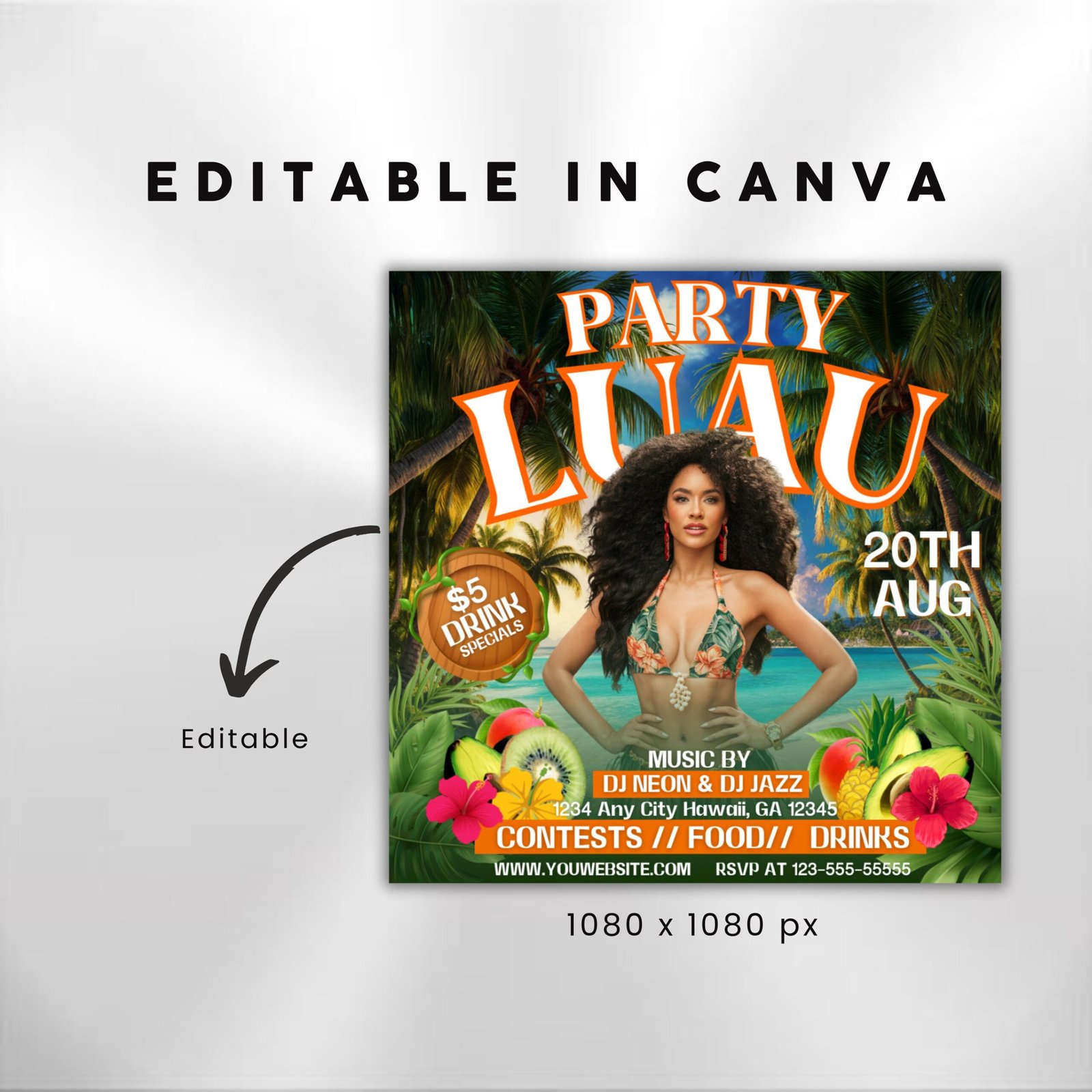 Luau Party Flyer Hawaiian Party Flyer Summer Beach - Image 3