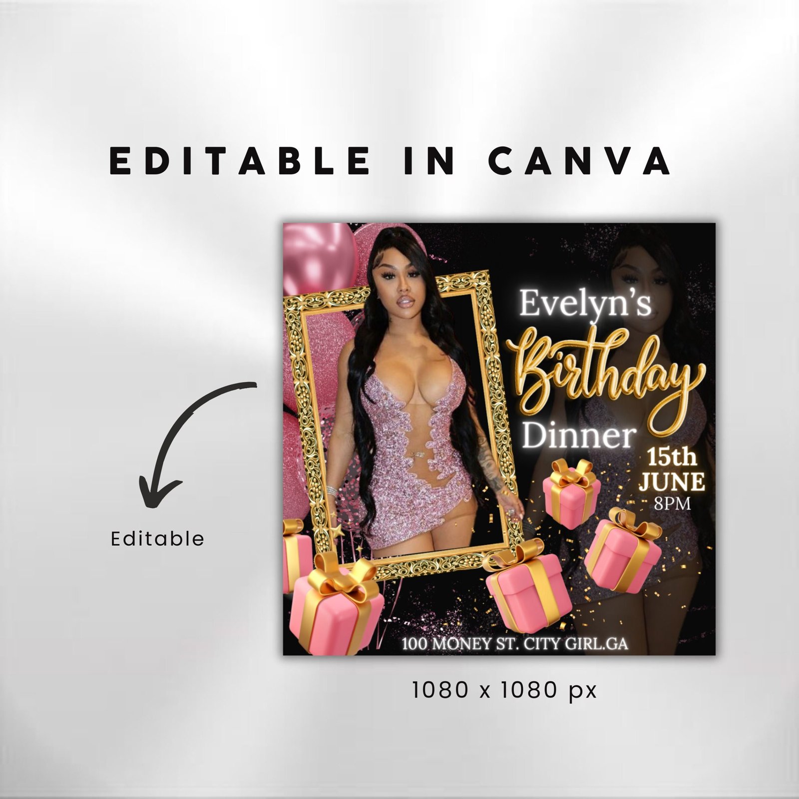 Editable Dinner Birthday Invitation Canva Template Birthday Party - Image 3