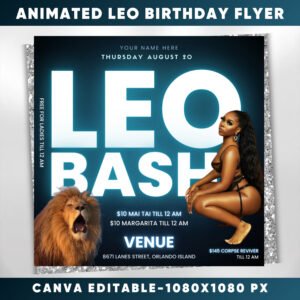Leo Birthday Flyer Animated Birthday Invitation Birthday Girl