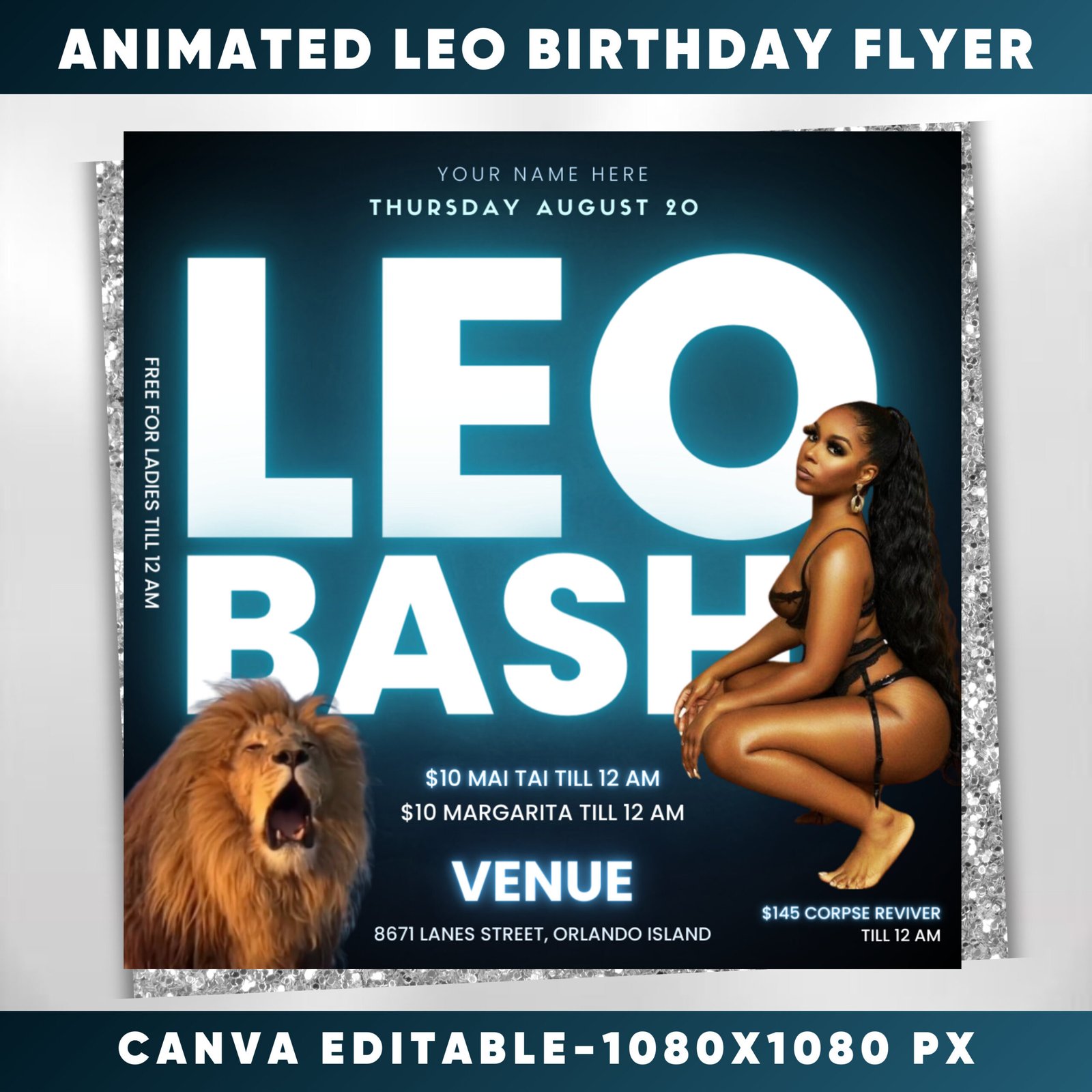 Leo Birthday Flyer Animated Birthday Invitation Birthday Girl