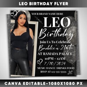 Leo Birthday Flyer Leo Party Invite Birthday Girl