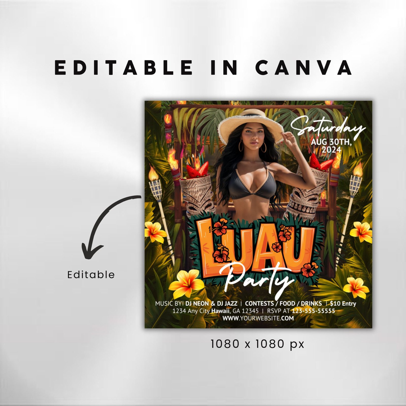 Luau Party Flyer Hawaiian Party Flyer Summer Beach - Image 3