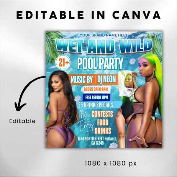 Wet And Wild Pool Party Flyer Summer Beach - Image 3
