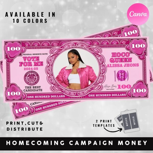 Homecoming Campaign Money Prom Queen Editable Fake Money