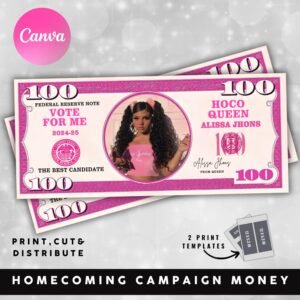 Homecoming Campaign Money Prom Queen Editable Fake Money