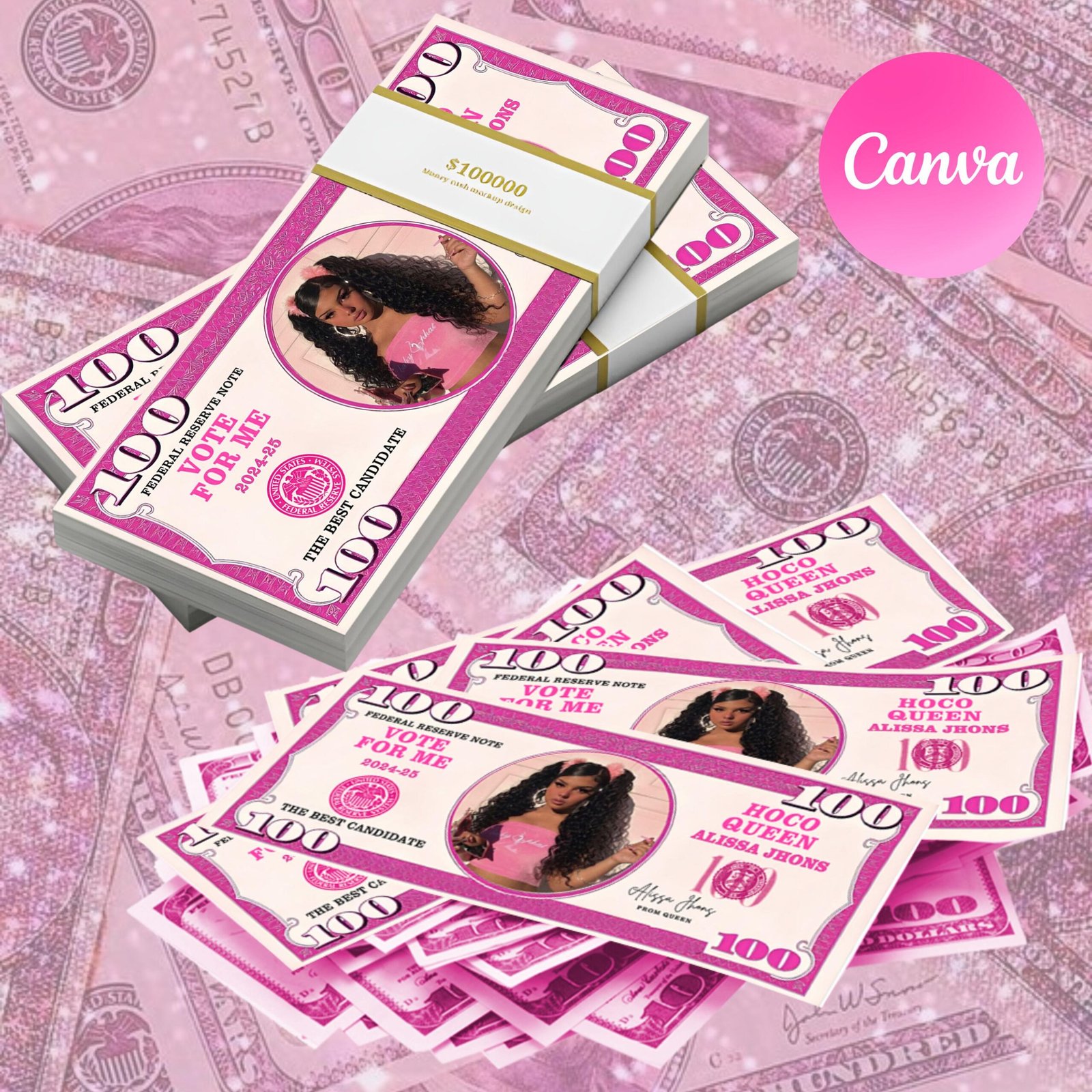 Homecoming Campaign Money Prom Queen Editable Fake Money